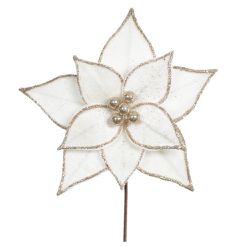 Flor De Natal Veludo Off Champagne Com Brilho - 44... - BARBIZAN DECORE
