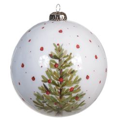 Jogo 2 Bolas De Natal Decorada 10cm Branco Com Pin... - BARBIZAN DECORE