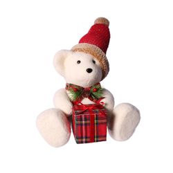 Urso Sentado com Presente Branco e Vermelho 26cm T... - BARBIZAN DECORE