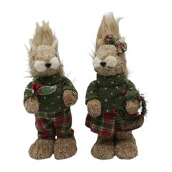 Boneco Natalino Casal Esquilo Xadrez Decoração Nat... - BARBIZAN DECORE