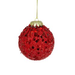 Jogo 3 Bolas De Natal Tecido Vermelho com Lantejou... - BARBIZAN DECORE