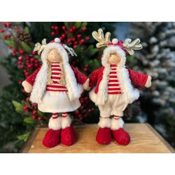 Casal Boneco Natal Em Pé Vermelho e Branco Roupinh... - BARBIZAN DECORE