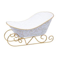 Enfeite De Natal Treno Branco E Dourado 26cm Tok D... - BARBIZAN DECORE