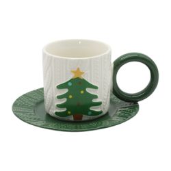 Caneca Pinheiro Natal com Pires Verde e Branco - 4... - BARBIZAN DECORE