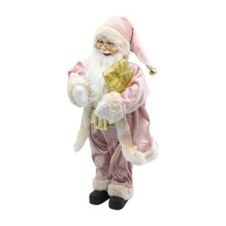 Papai Noel Em Pé Saco De Presente Rosa E Dourado 4... - BARBIZAN DECORE