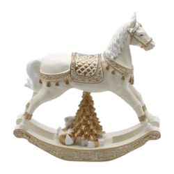 Cavalo De Balanço Branco e Dourado Ursinho Decoraç... - BARBIZAN DECORE