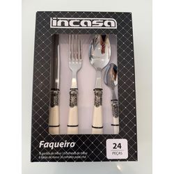 Faqueiro Premium Em Metal C/24 Pcs Prata Cabo Bran... - BARBIZAN DECORE