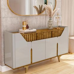 Aparador Buffet Danúbio Off White/Cinamomo Bechara... - LOJADOHELIO