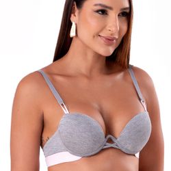 30292 - Conjunto Push Up. Calcinha fio. - Cinza - Duzani