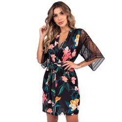 23367 - Robe curto em microfibra e renda. - Estamp... - Duzani