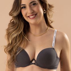 31072 - Conjunto Push Up. Calcinha fio. - Cinza - Duzani