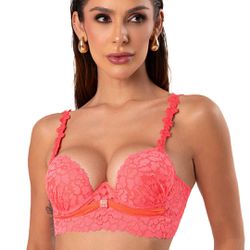 15244 - Conjunto Push Up. Calcinha fio. - Coral - Duzani