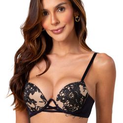 15692 - Conjunto Push Up. Calcinha fio. - Preto - Duzani