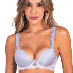 28220 - Conjunto Push Up. Calcinha fio. - Cinza - Duzani