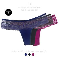 30014 - Kit com três calcinhas. - Variadas - Duzani