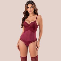 Conjunto Lageli Corselete . Calcinha fio e meias.