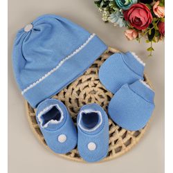 Kit Gorro Luva E Sapatinho Rn Pimpolho Azul A Japonesa Franca