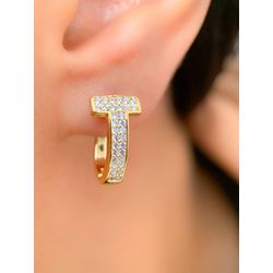 Argola lisa cravejada na micro zircônia - B2320 - Lojas das Revendedoras