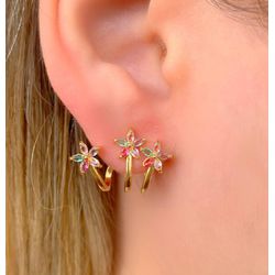 Brinco ear line com detalhe de flor - B152 - Lojas das Revendedoras
