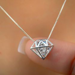 Colar diamante prata 925 - C2944 - Lojas das Revendedoras