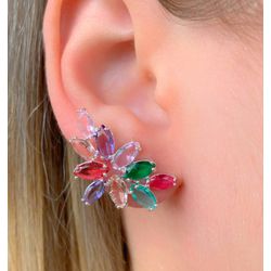 Brinco Ear Cuff Detalhe De Flor Banho Prata - B42 - Lojas das Revendedoras
