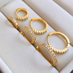 Trio de Brinco Argola Cravejado - B5413 - Lojas das Revendedoras