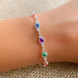 Pulseira Prata 925 Bolinhas coloridas - P1134 - Lojas das Revendedoras