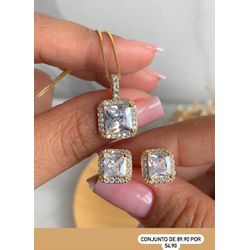 Conjunto quadrado de zircônia com detalhe cravejad... - Lojas das Revendedoras