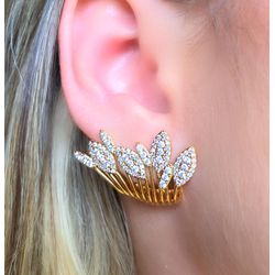 Brinco Ear Cuff Folhas Cravejadas na Micro Zircôni... - Lojas das Revendedoras