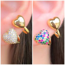 Brinco Ear Cuff Coração Lisa e Cravejada - B1096 - Lojas das Revendedoras