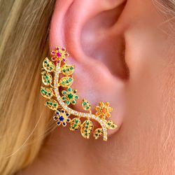 Brinco Ear Cuff Folha Cravejado - B72 - Lojas das Revendedoras