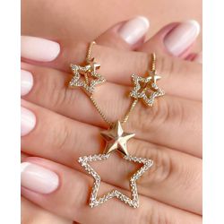 Conjunto Estrela Cravejado na Micro Zirconia com D... - Lojas das Revendedoras