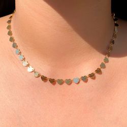 Colar Chocker com Corações Lisos - C6411 - Lojas das Revendedoras