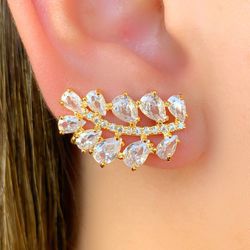 Brinco Ear Cuff Folha Cravejado na Micro Zircônia ... - Lojas das Revendedoras