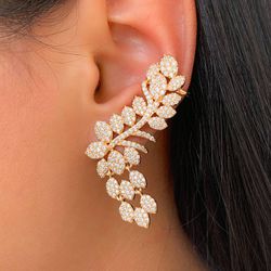 Brinco Ear Cuff Folha Cravejada LUXO - B708 - Lojas das Revendedoras