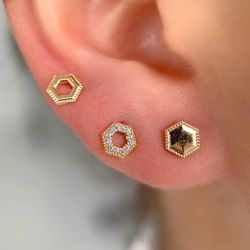 Trio de brinco antialérgico hexágono - B85154 - Lojas das Revendedoras