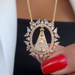 Pingente nossa senhora com pedras em zircônia - ... - Lojas das Revendedoras