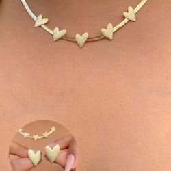 Conjunto chocker e brinco coração fosco - CON7226 - Lojas das Revendedoras