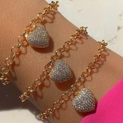 Pulseira de elos com coração cravejado - P87 - Lojas das Revendedoras