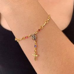Pulseira de terço com zircônia colorida - P135 - Lojas das Revendedoras