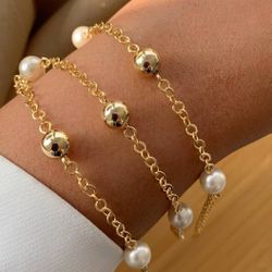 Pulseira de esfera com perola (CADA) - P3430 - Lojas das Revendedoras