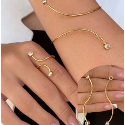 Conjunto 3 peças minimalistas com detalhe em zircô... - Lojas das Revendedoras