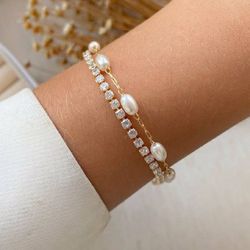 Pulseira Dupla de perola com zircônia - P152 - Lojas das Revendedoras