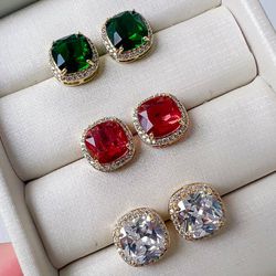 Brinco De Zircônia Quadrada No Banho Dourado - B26... - Lojas das Revendedoras