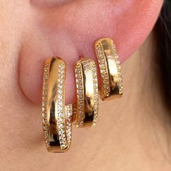 Trio de argolas com detalhes em micro zircônias - ... - Lojas das Revendedoras