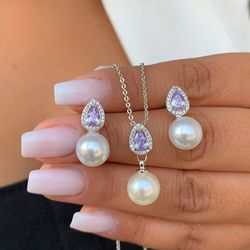 Conjunto de pérola com zircônia em gota - CON7206 - Lojas das Revendedoras