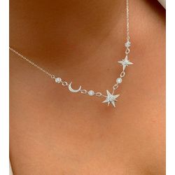 Colar lua e estrela prata 925 - C8535 - Lojas das Revendedoras