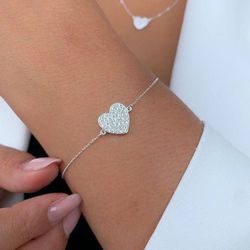 Pulseira de coração cravejado Prata 925 - P3337 - Lojas das Revendedoras