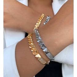 Bracelete cravejado com detalhe de corrente linha ... - Lojas das Revendedoras