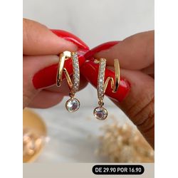 Brinco ear hook com detalhe em zirconias - B6019 - Lojas das Revendedoras